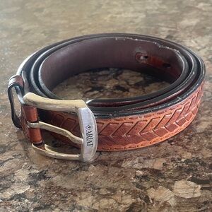 Ariat Western Brown Leather Woven Braided Men’s Belt Silver Tone Buckle Cowboy